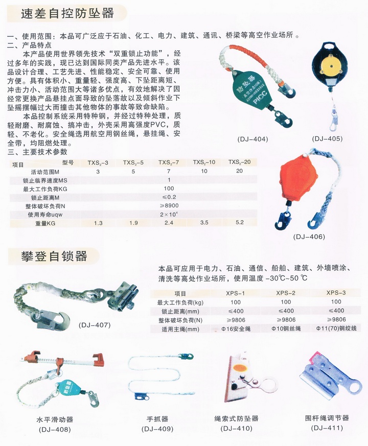 防墜器技術(shù)參數(shù)